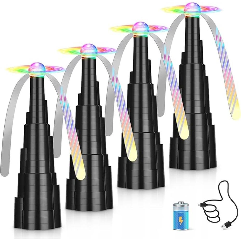 Fly 4pack: QNIZNOE Rechargeable Fly Fans with LED Light – Front View
