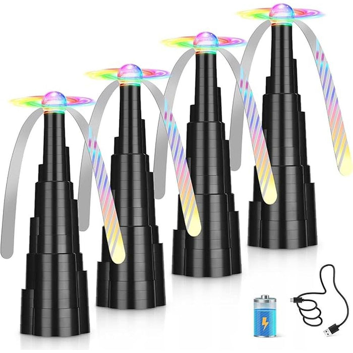 Fly 4pack: QNIZNOE Rechargeable Fly Fans with LED Light – Front View