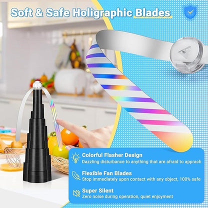 Fly 4pack: QNIZNOE Rechargeable Fly Fans with LED Light – Packaging