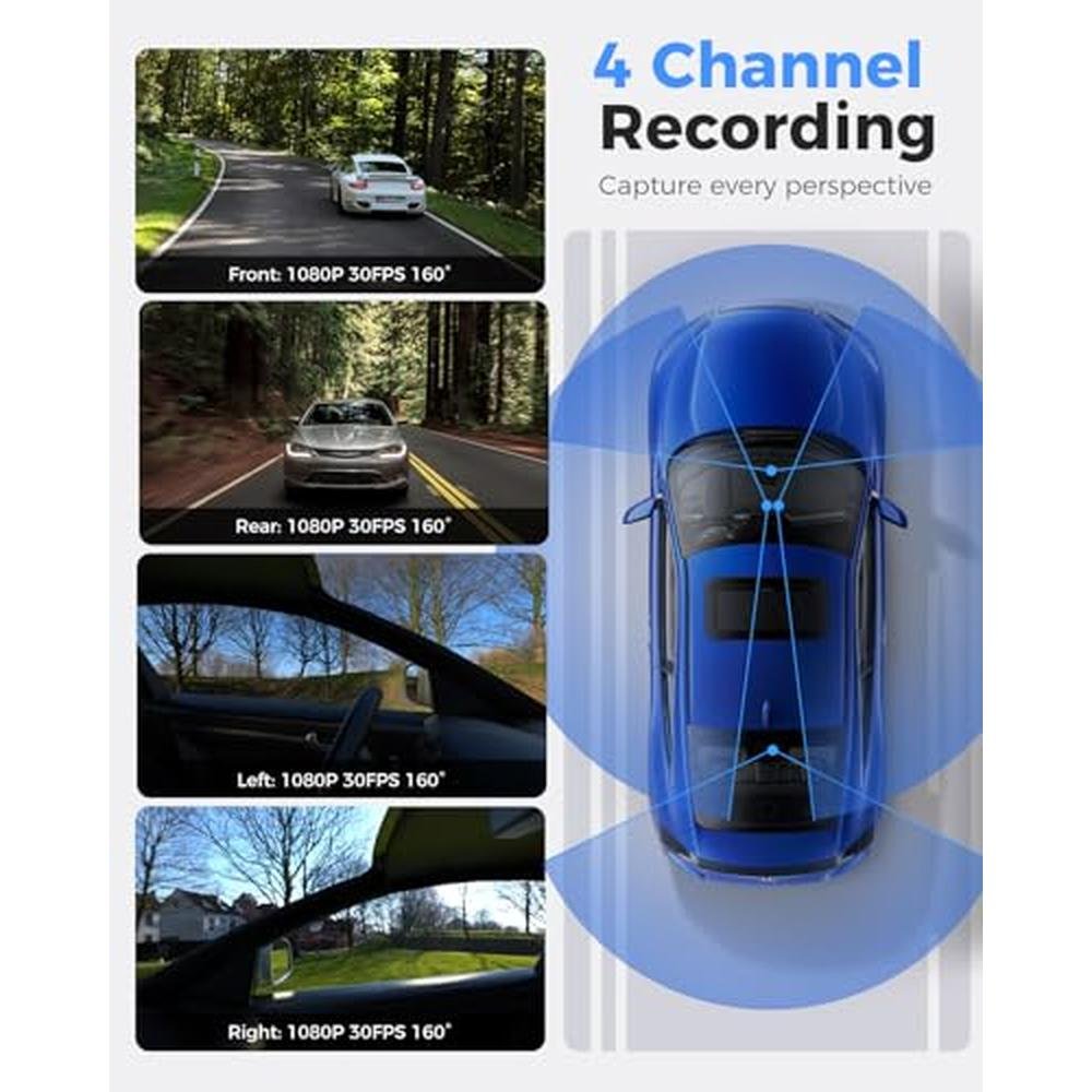 360 View: 4 Channel Dash Cam Front and Rear Left Right – Side View