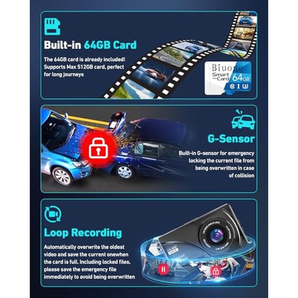 Dash Cam: Biuone Front and Rear 2.5K Dual Dash Camera – Close-up Detail