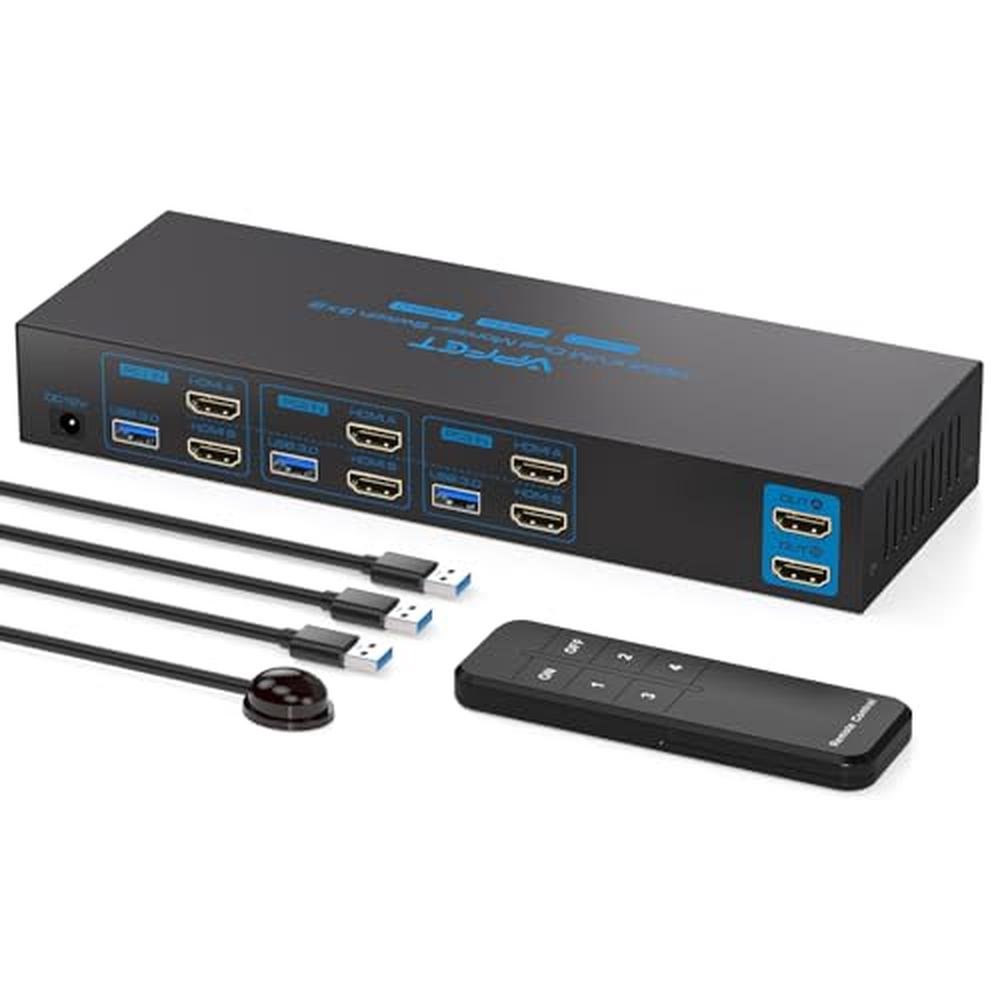 KVM Switch: Premium HDMI KVM Switch 2 Monitors 3 Computers – Front View