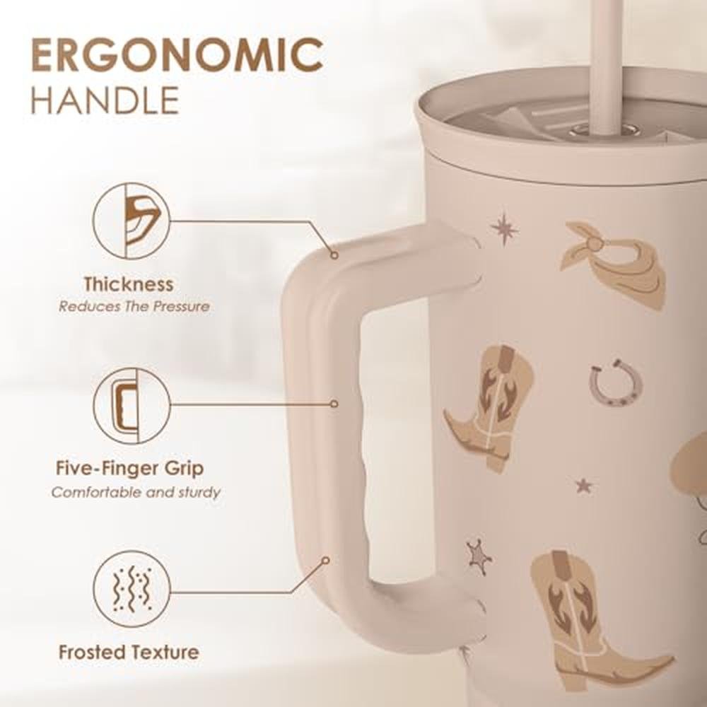 Cowgirl Tumbler: 40oz Stainless Steel Travel Coffee Mug – Close-up Detail