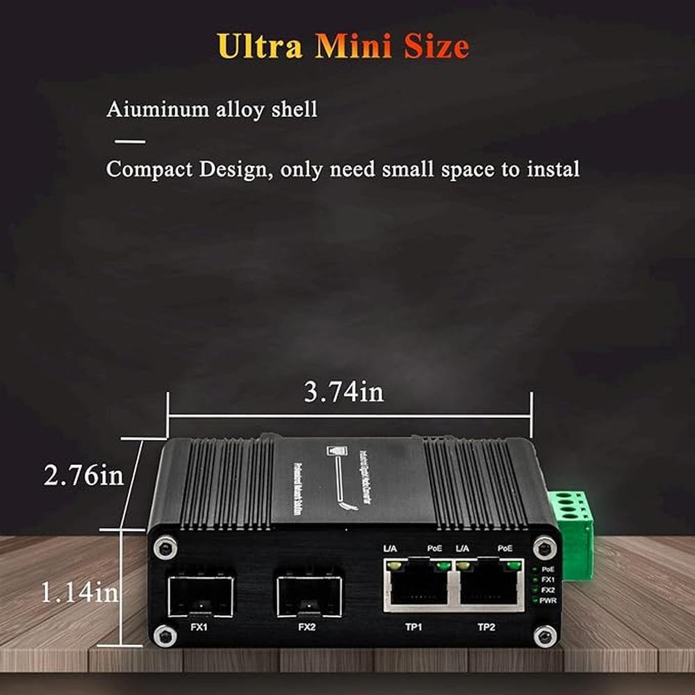 2-Port PoE Gigabit Ethernet Switch with Dual SFP Ports – Side View