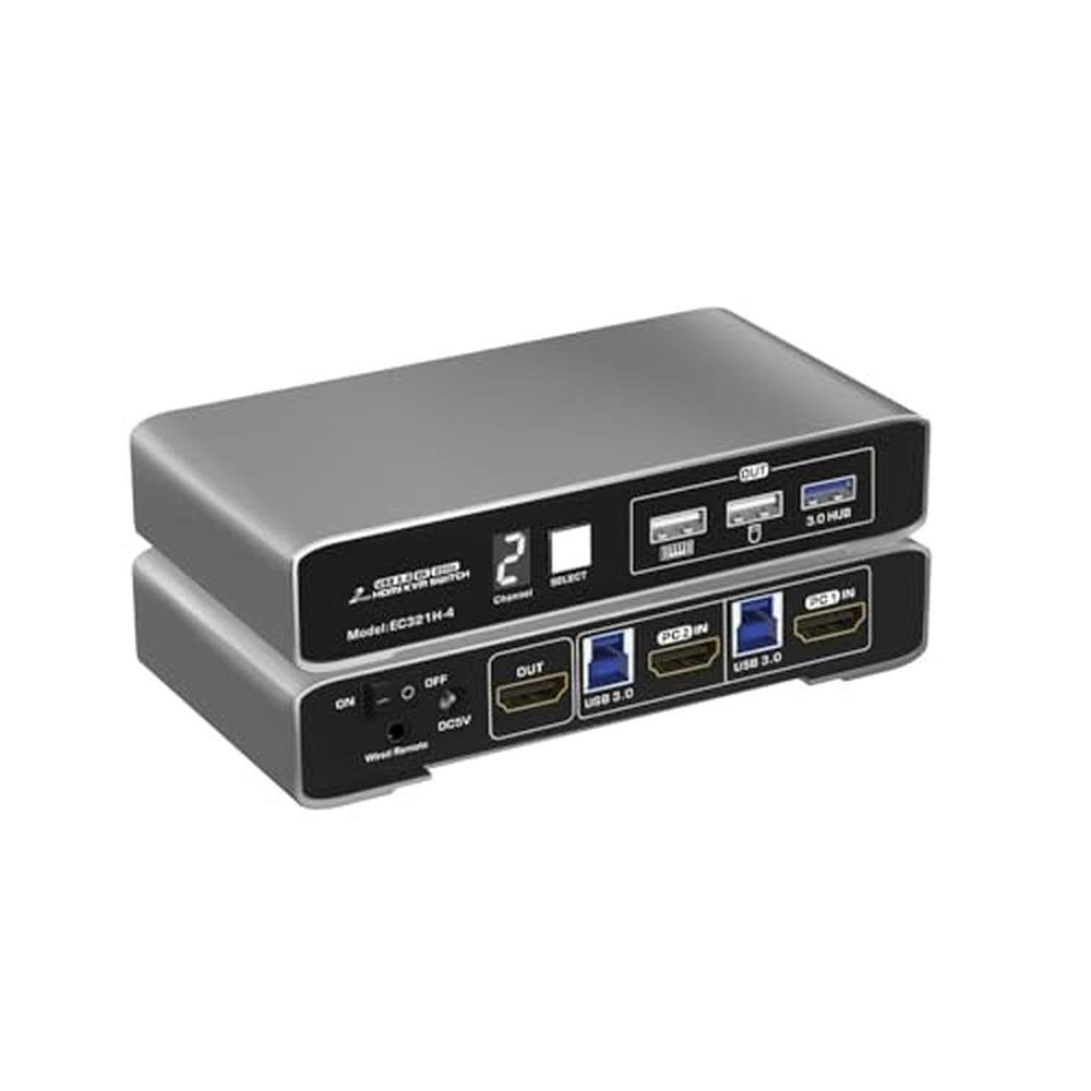 KVM Switch: 2-Port HDMI KVM Switch with USB 3.0 and Remote – Front View