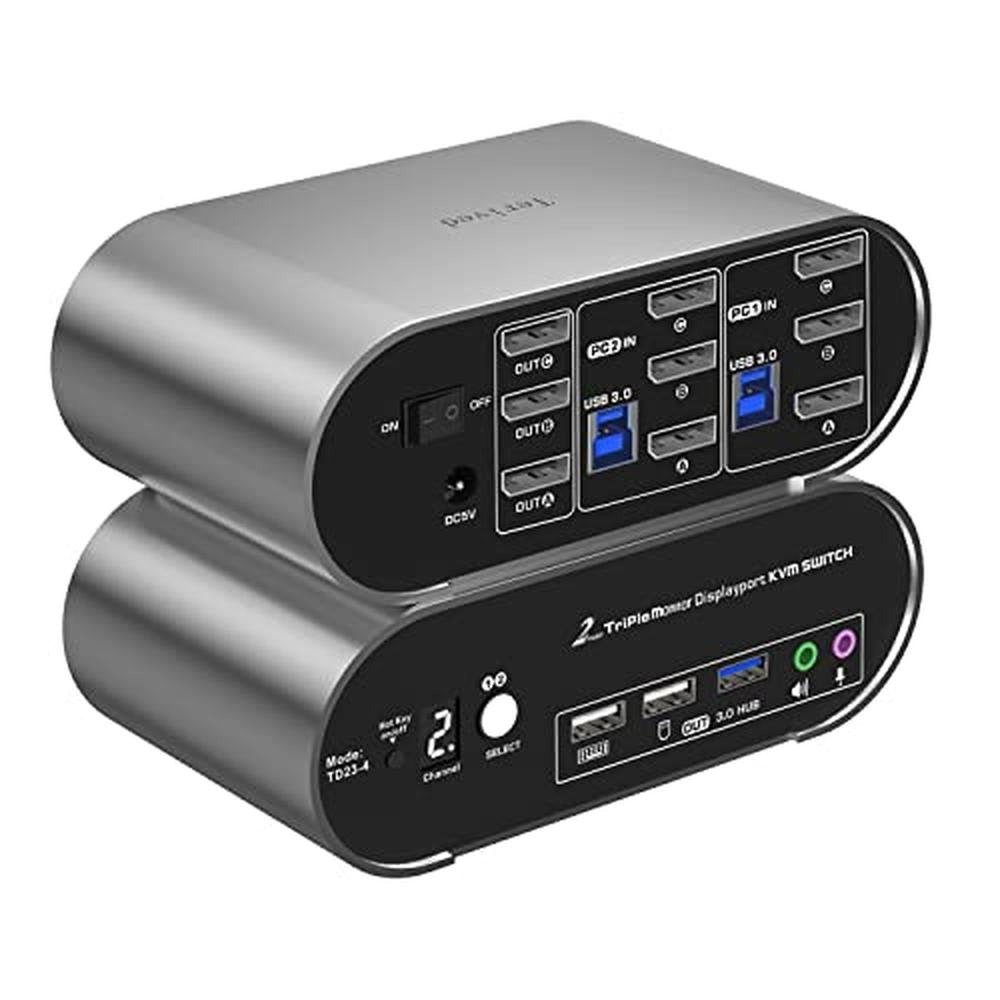 Triple Monitor: DP 1.4 KVM Switch 2K 240Hz 4K 120Hz – Front View