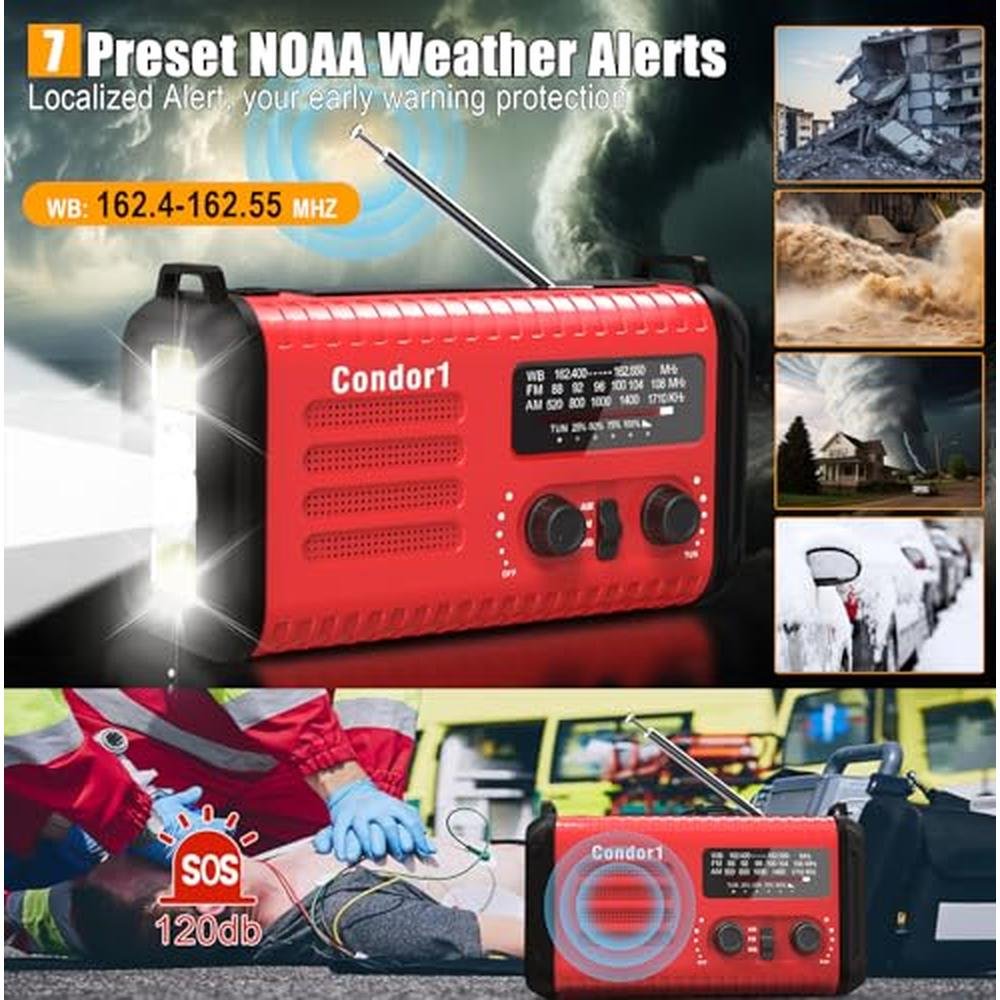 Emergency Weather Radio: 20000mAh Solar Hand Crank NOAA AM – Close-up Detail