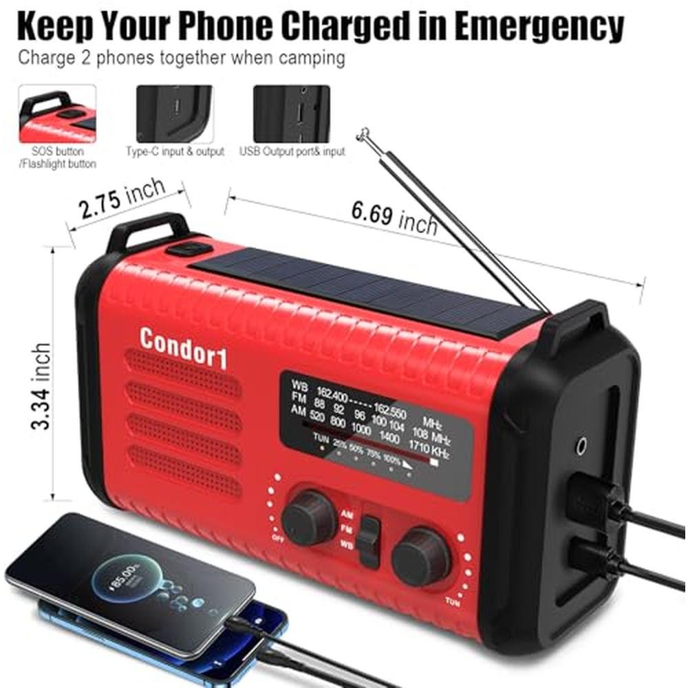 Emergency Weather Radio: 20000mAh Solar Hand Crank NOAA AM – In Use