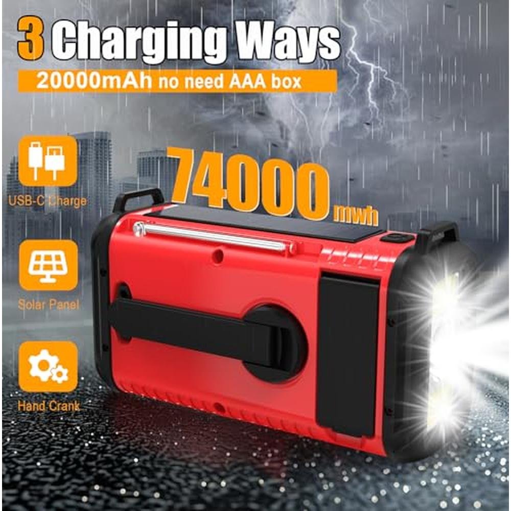 Emergency Weather Radio: 20000mAh Solar Hand Crank NOAA AM – Packaging