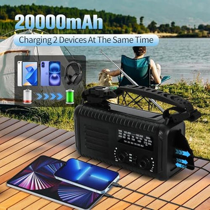 Emergency Crank Radio: Puyinii 20000mAh NOAA AM FM Portable – Side View