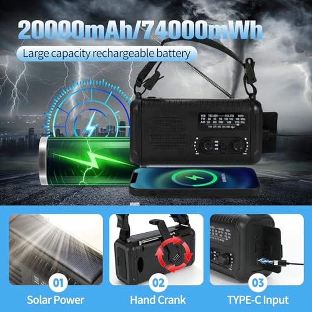 Emergency Crank Radio: Puyinii 20000mAh NOAA AM FM Portable – Close-up Detail