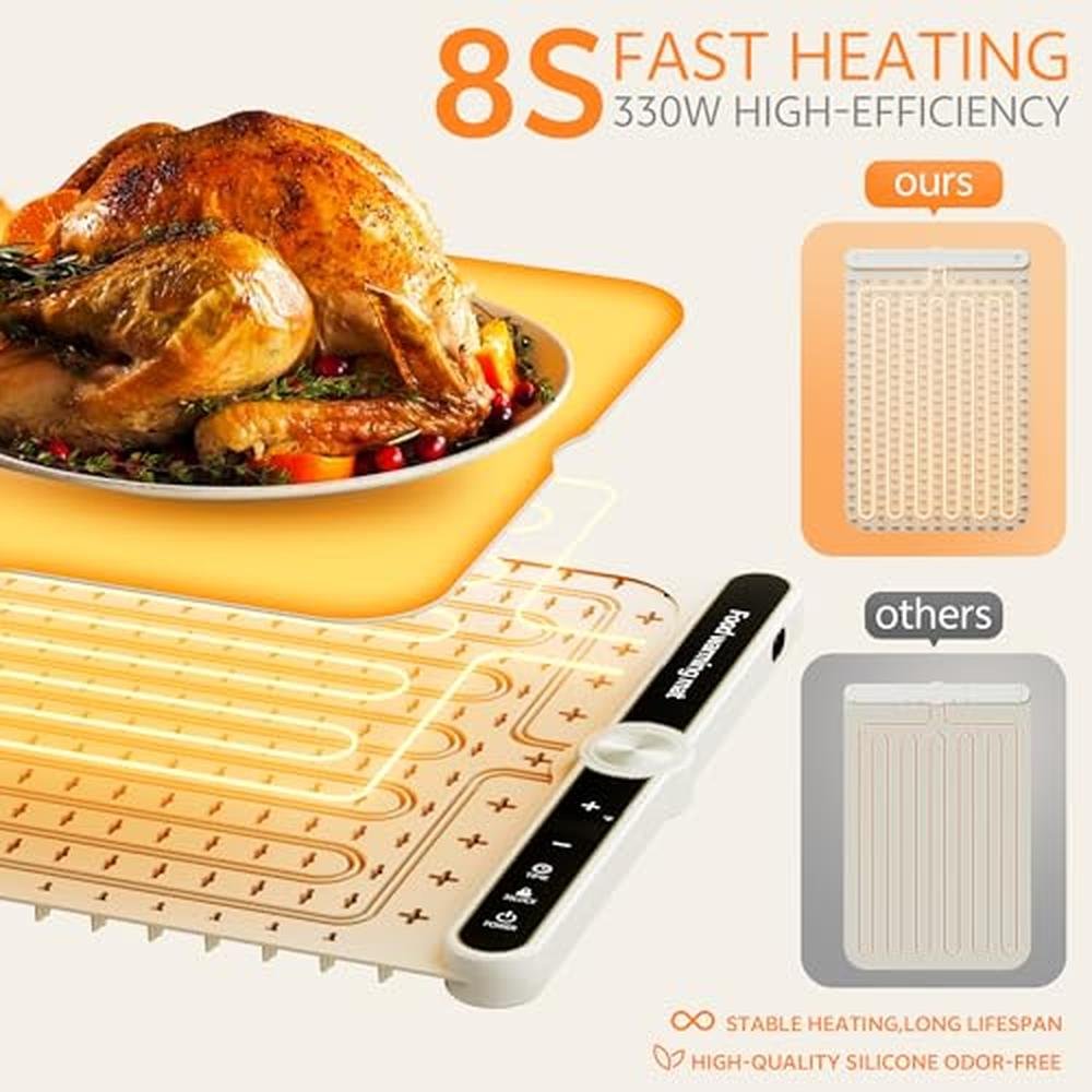Food Warming Mat: Premium Electric Food Warmer with 9-Level – Side View