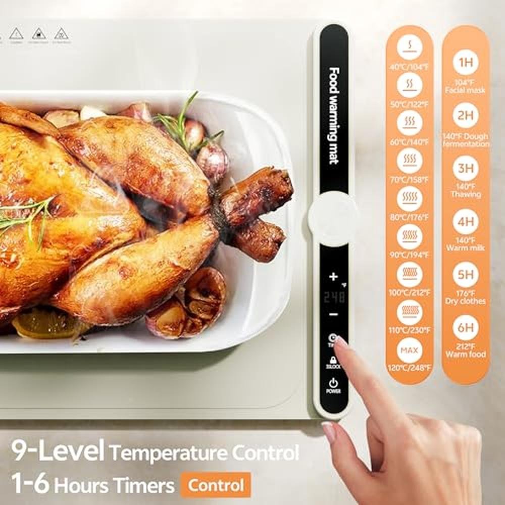 Food Warming Mat: Premium Electric Food Warmer with 9-Level – Close-up Detail