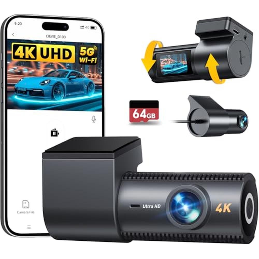 Dash Camera: 4K Dash Cam Front and Rear 64GB SD Card 1.5 – Front View