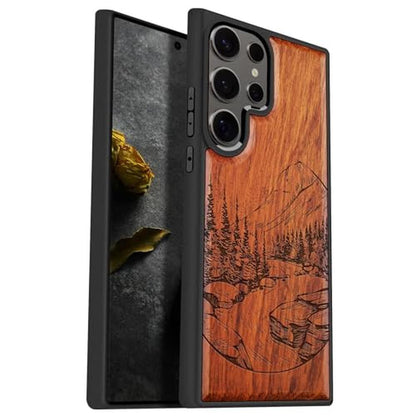 Wood Case: Carveit Galaxy S25 Ultra Natural Wood Black Soft – Front View