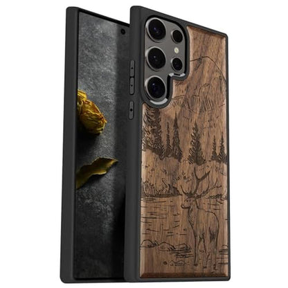 Wood Case: Carveit Galaxy S25 Ultra Natural Wood Black Soft – Front View