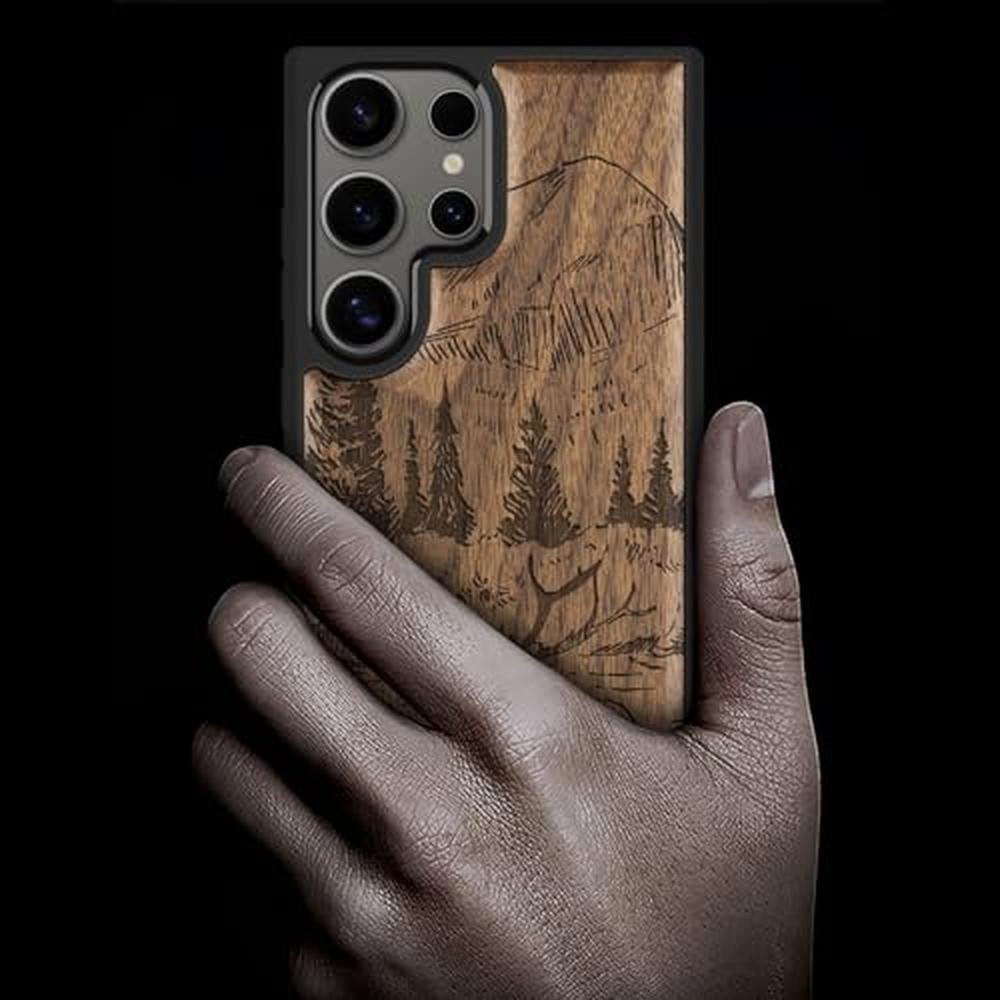 Wood Case: Carveit Galaxy S25 Ultra Natural Wood Black Soft – Side View