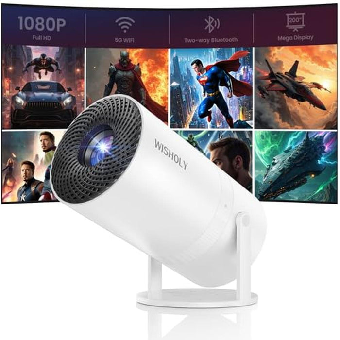 Wisholy Mini Projector: WiFi and Bluetooth Portable Movie – Front View