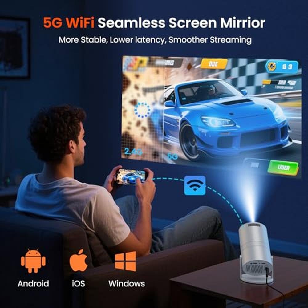 Wisholy Mini Projector: WiFi and Bluetooth Portable Movie – Side View