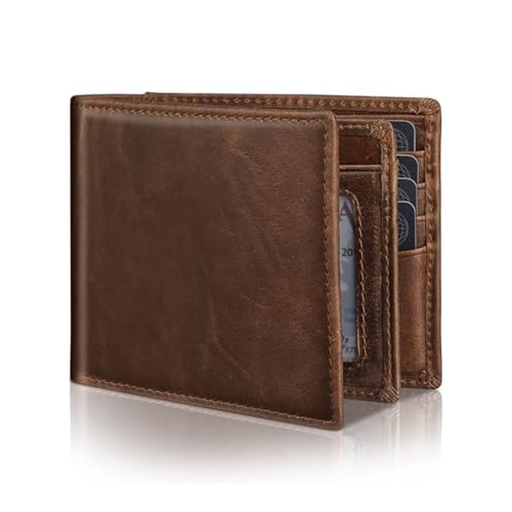 Mens Genuine Leather Bifold RFID Blocking Wallet with 14 – Front View