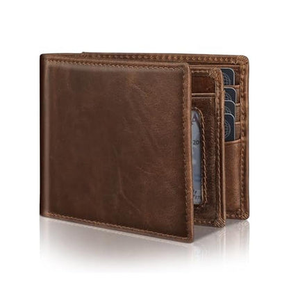 Mens Genuine Leather Bifold RFID Blocking Wallet with 14 – Front View
