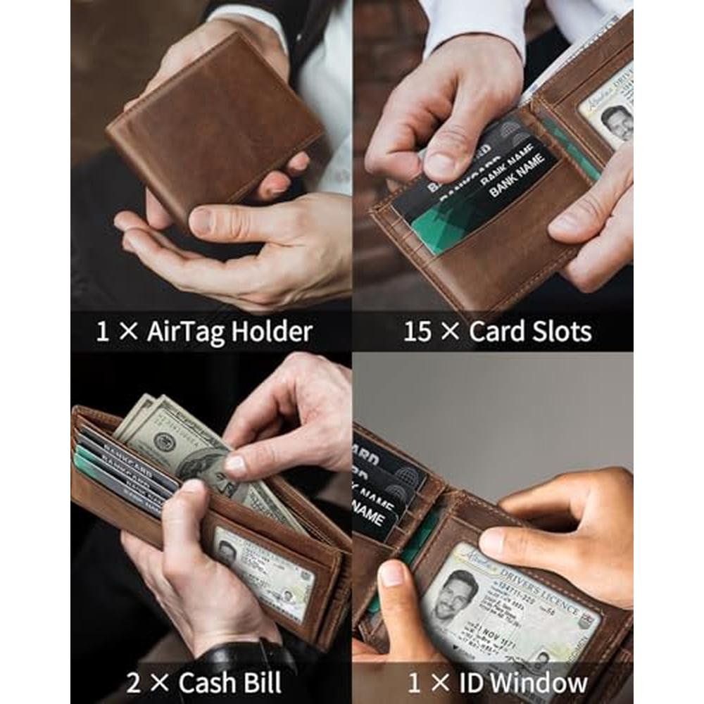 Mens Genuine Leather Bifold RFID Blocking Wallet with 14 – Side View