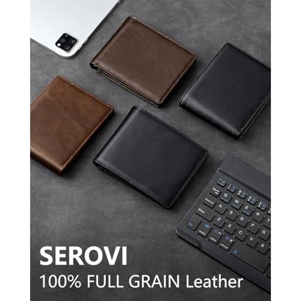 Mens Genuine Leather Bifold RFID Blocking Wallet with 14 – Close-up Detail