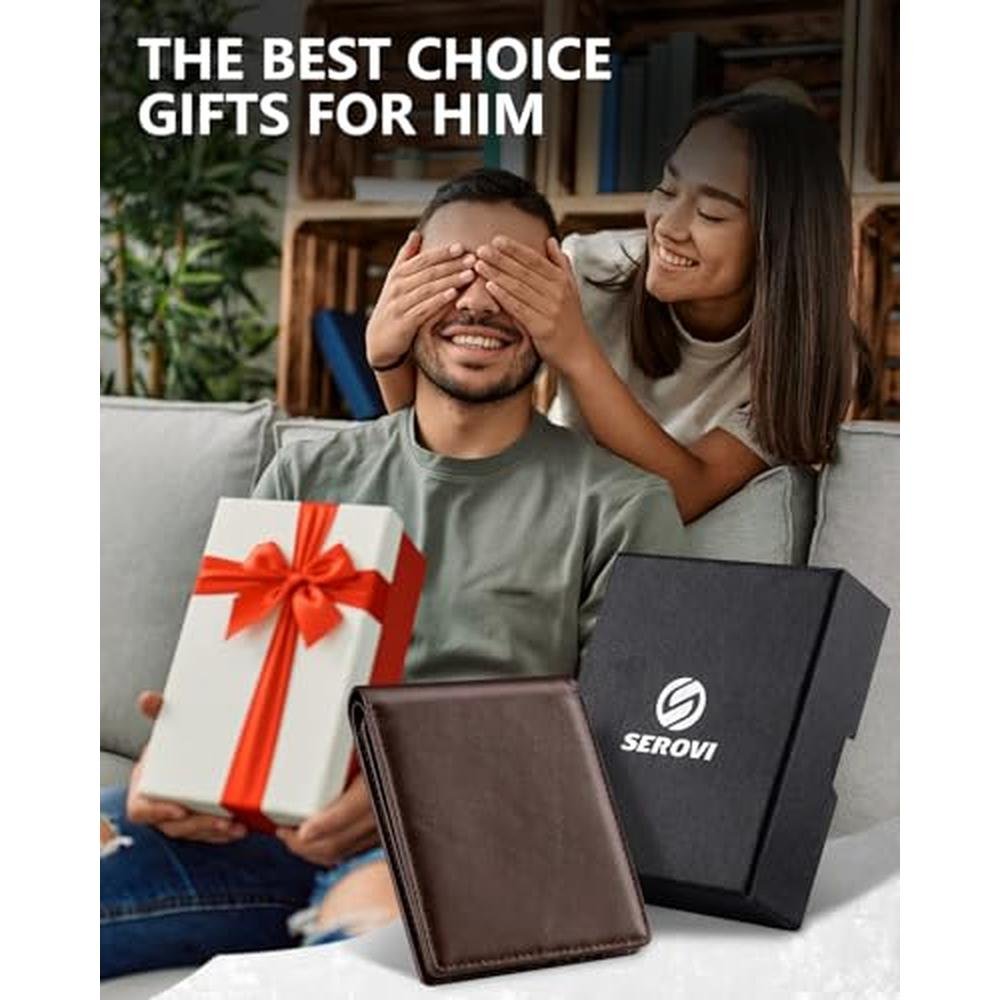Mens Genuine Leather Bifold RFID Blocking Wallet with 14 – Packaging