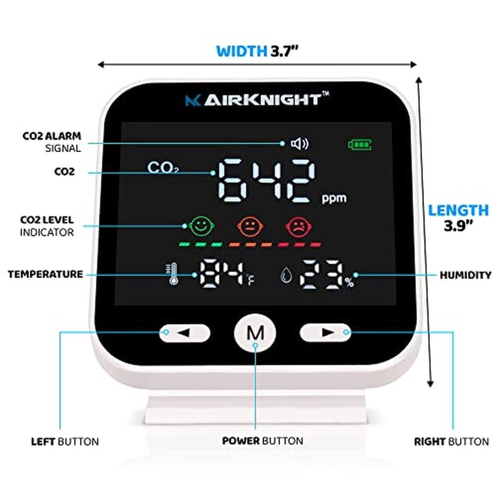 AirKnight Monitoring CO2 Monitor Indoor with Bonus Humidity – Side View