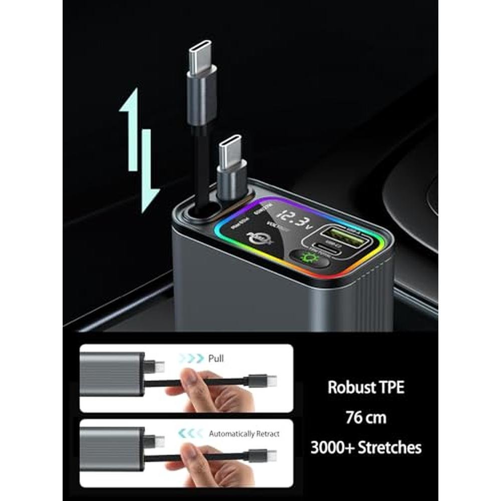 Retractable Car Charger: PDMAX 4 in 1 USB C 145W Type C Car – Side View