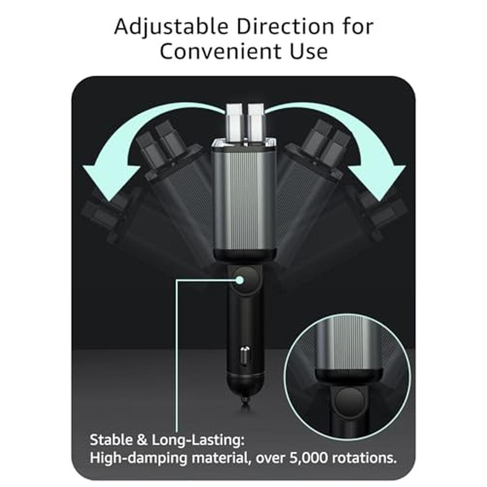 Retractable Car Charger: PDMAX 4 in 1 USB C 145W Type C Car – In Use
