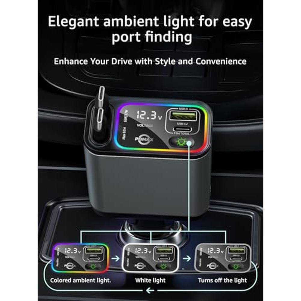 Retractable Car Charger: PDMAX 4 in 1 USB C 145W Type C Car – Packaging