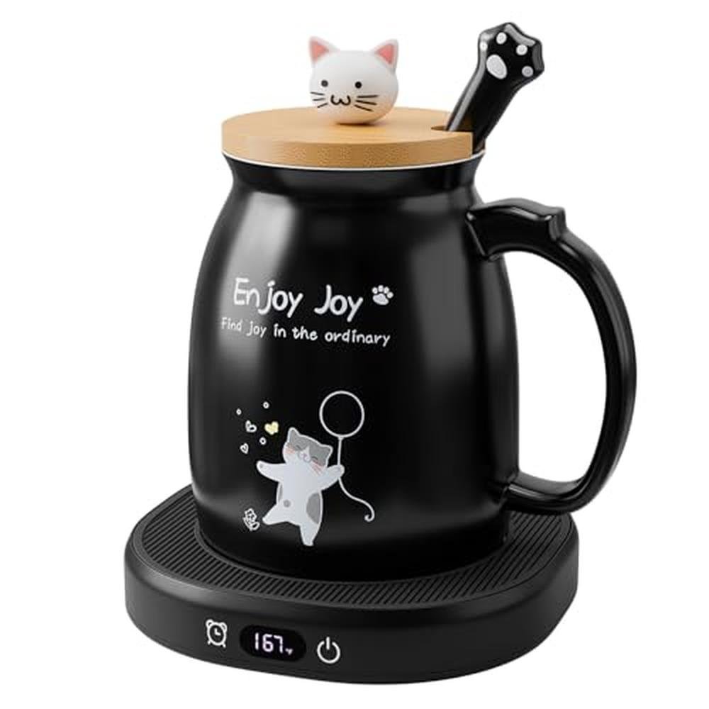 Warmer Coffee: Bsigo Coffee Mug Warmer with Cute Cat Mug Set – Front View
