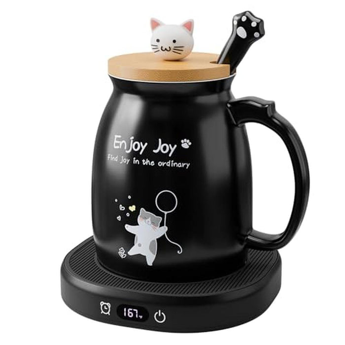 Warmer Coffee: Bsigo Coffee Mug Warmer with Cute Cat Mug Set – Front View
