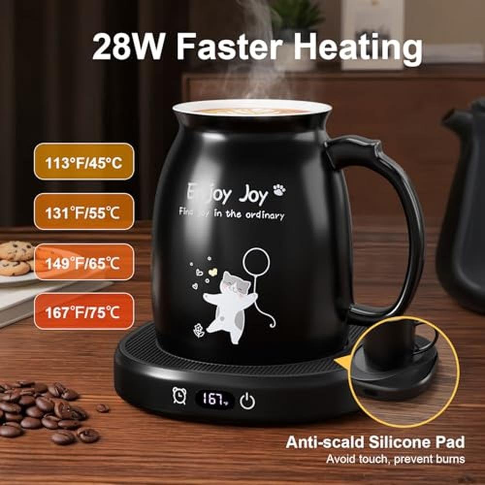 Warmer Coffee: Bsigo Coffee Mug Warmer with Cute Cat Mug Set – Side View