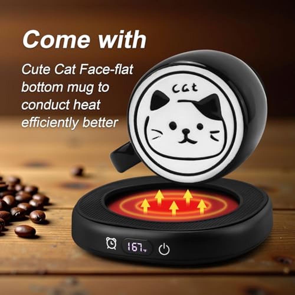 Warmer Coffee: Bsigo Coffee Mug Warmer with Cute Cat Mug Set – In Use