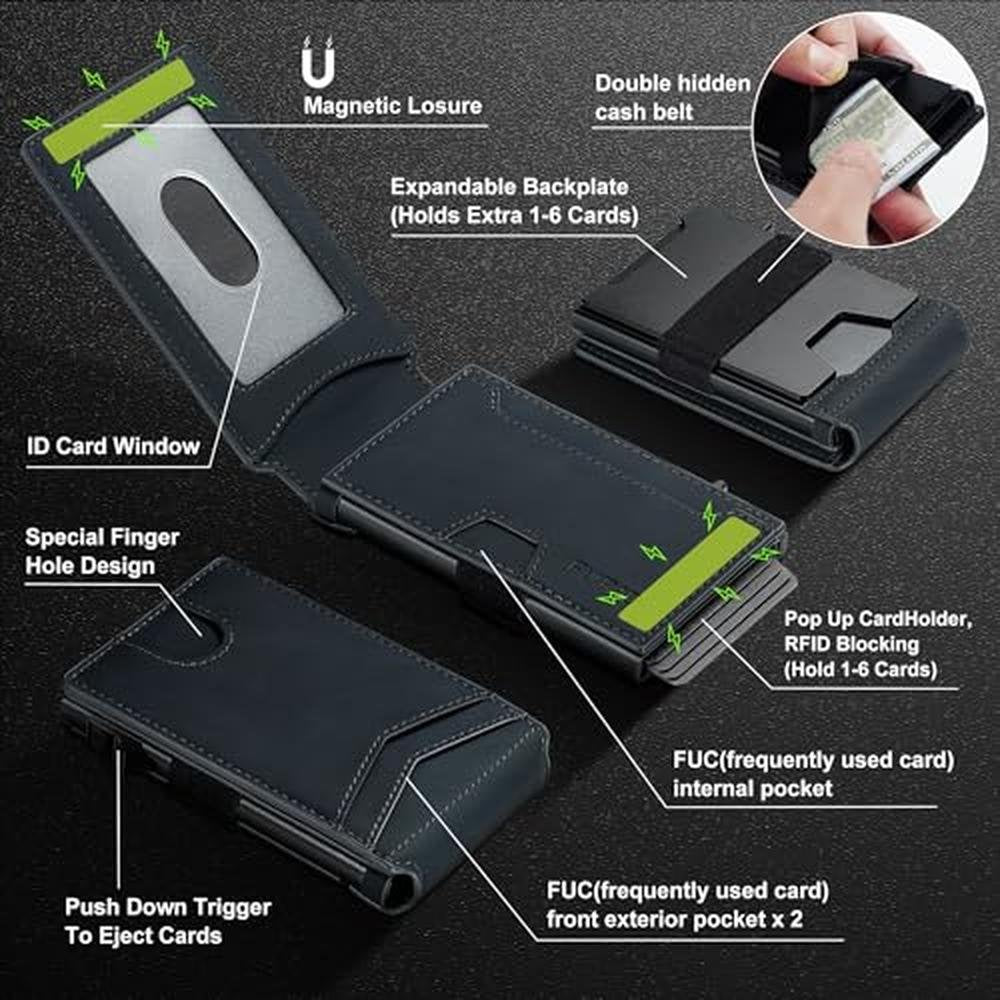 furid Smart Wallet For Men Slim Minimalist: Metal Pop Up – Side View