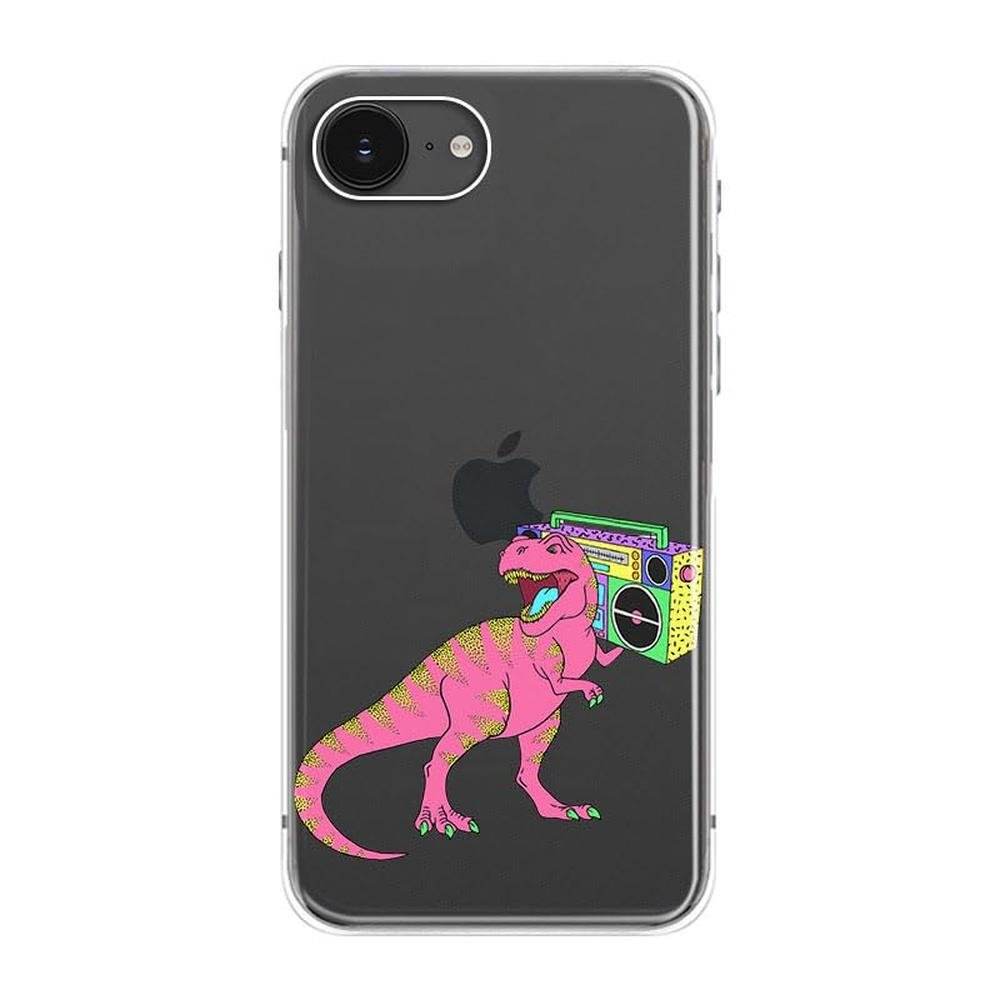 Case Retro: Blingy S for iPhone 16e Hippie Retro Dinosaur – Side View