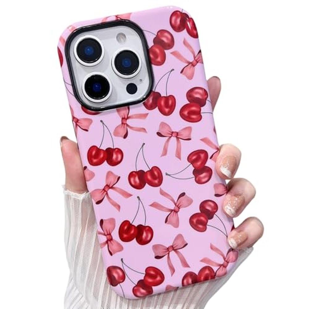 Case iPhone 14 Pro: MINSCOSE Cherry Print Phone Case – Front View