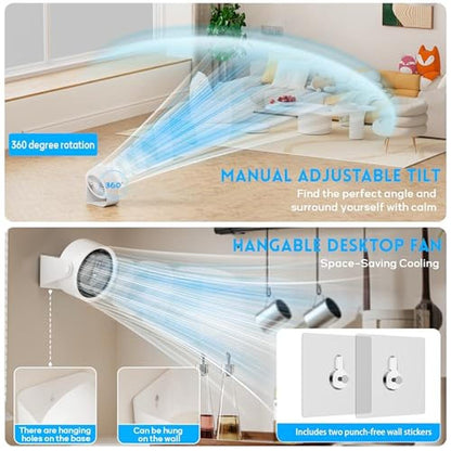 Small Desk Fan: Battery Powered White Low Noise Quiet Smart – Close-up Detail