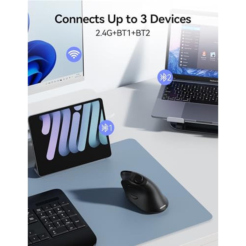 TECKNET Ergonomic Mouse: Rechargeable Wireless Bluetooth – Close-up Detail