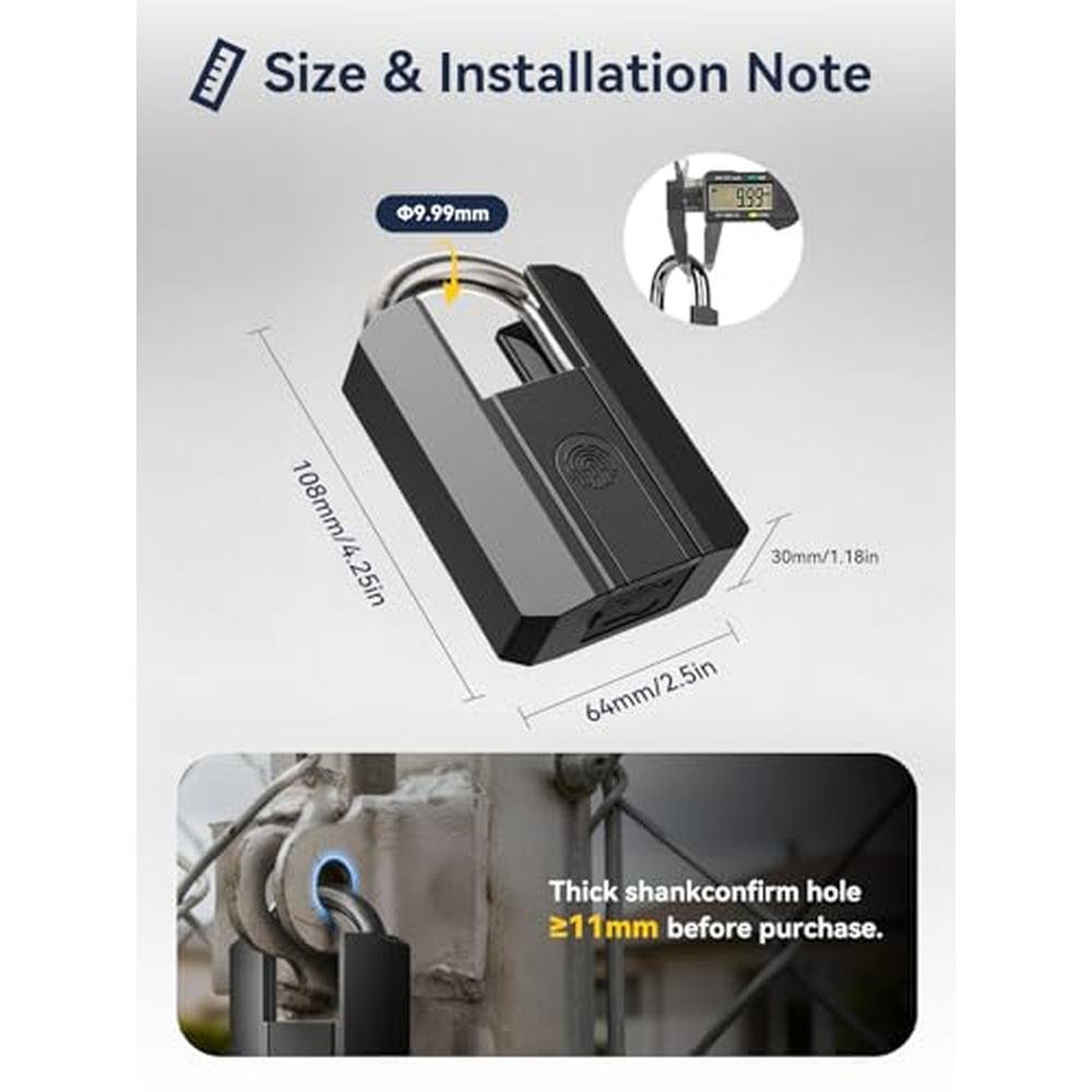 Premium Gate Locks: NexusLab Heavy Duty Fingerprint Padlock – Side View