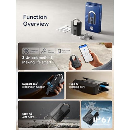 Premium Gate Locks: NexusLab Heavy Duty Fingerprint Padlock – Close-up Detail