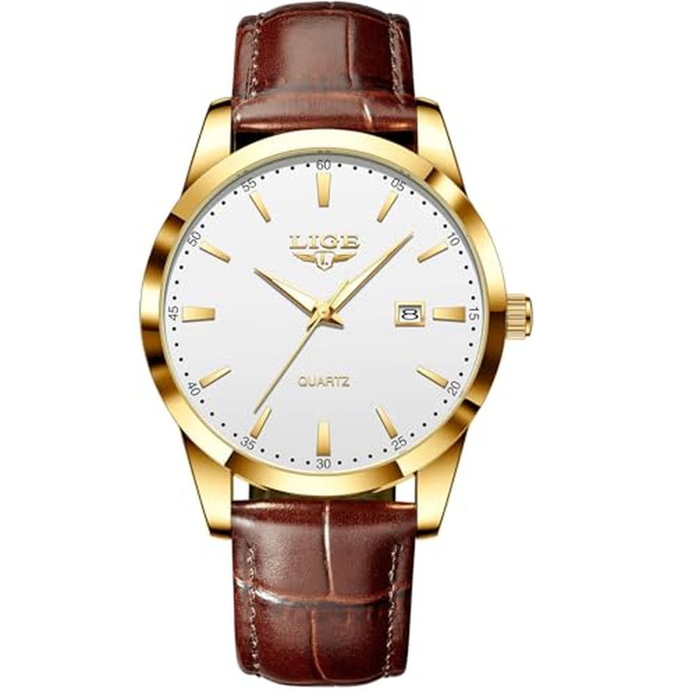Men Analog Watch: LIGE Waterproof Analog Dress Vintage – Front View