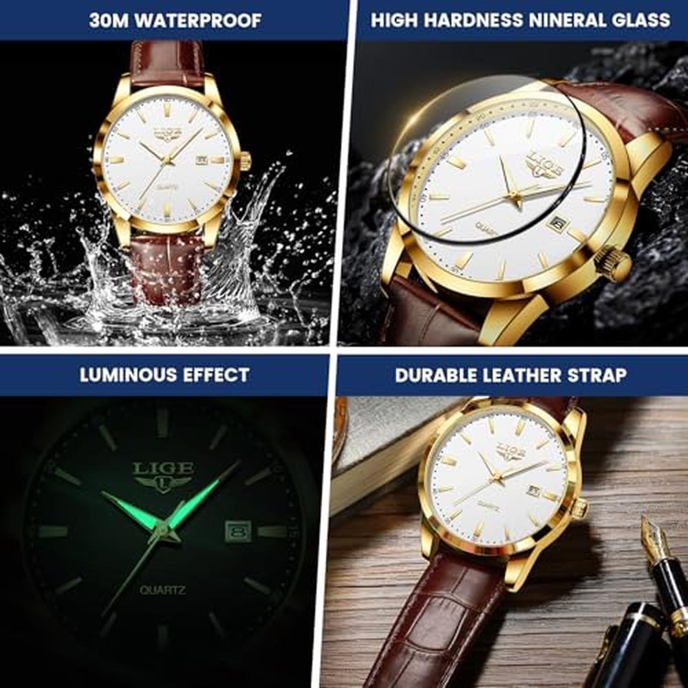 Men Analog Watch: LIGE Waterproof Analog Dress Vintage – Close-up Detail
