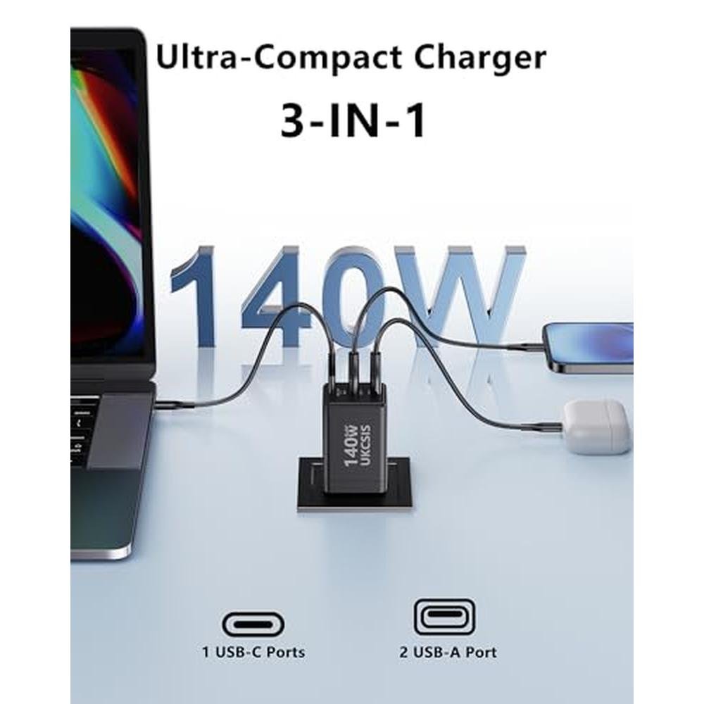 Charger 2Pack: UKCSIS 140W USB-C Fast Charger Foldable – Side View
