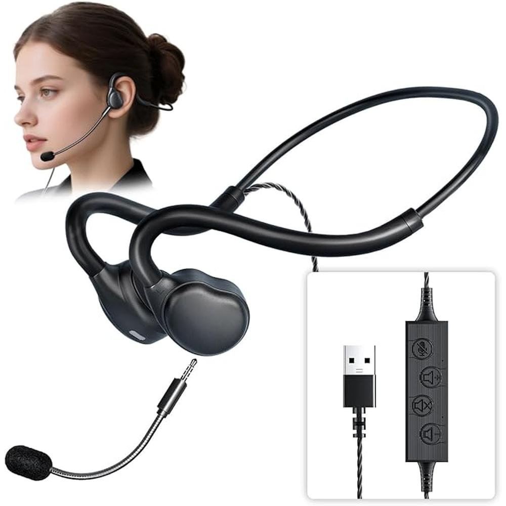 Open Ear Headphones: USB Wired Headset with Microphone for – Front View
