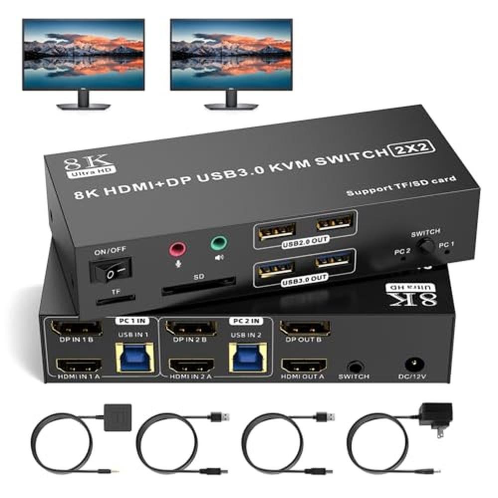 Switch Computers: HDMI Displayport KVM Switch 2 Monitors 2 – Front View
