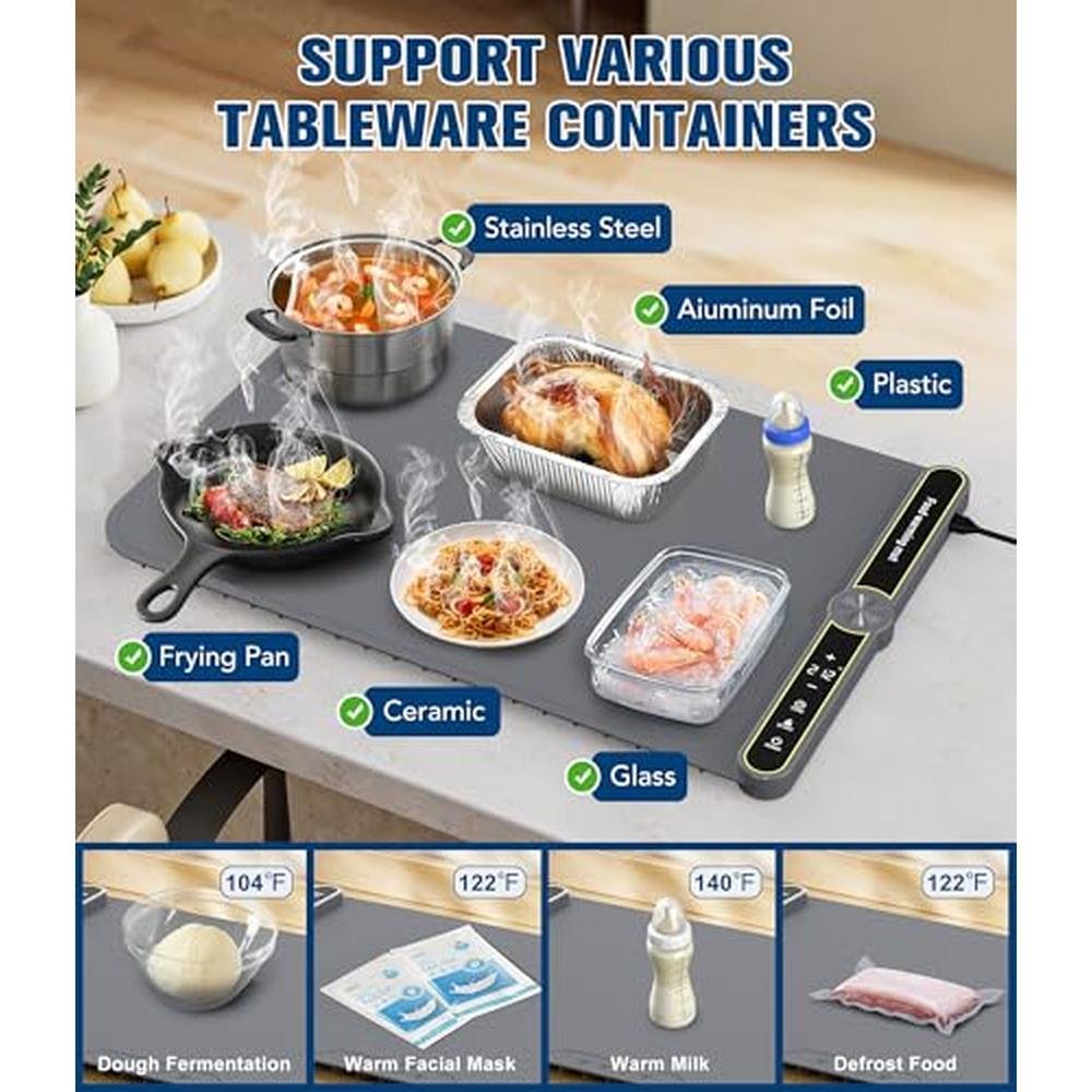 Food Warming Mat: Rapid Heating Electric Warming Tray with – In Use