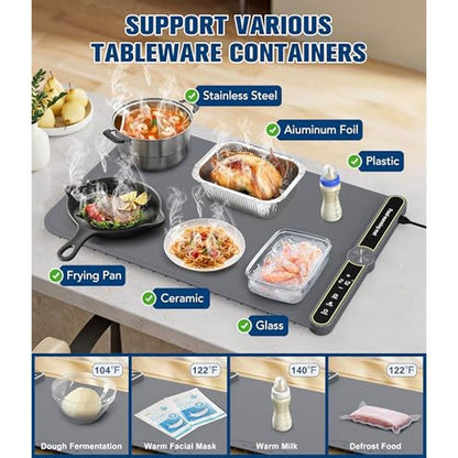 Food Warming Mat: Rapid Heating Electric Warming Tray with – In Use